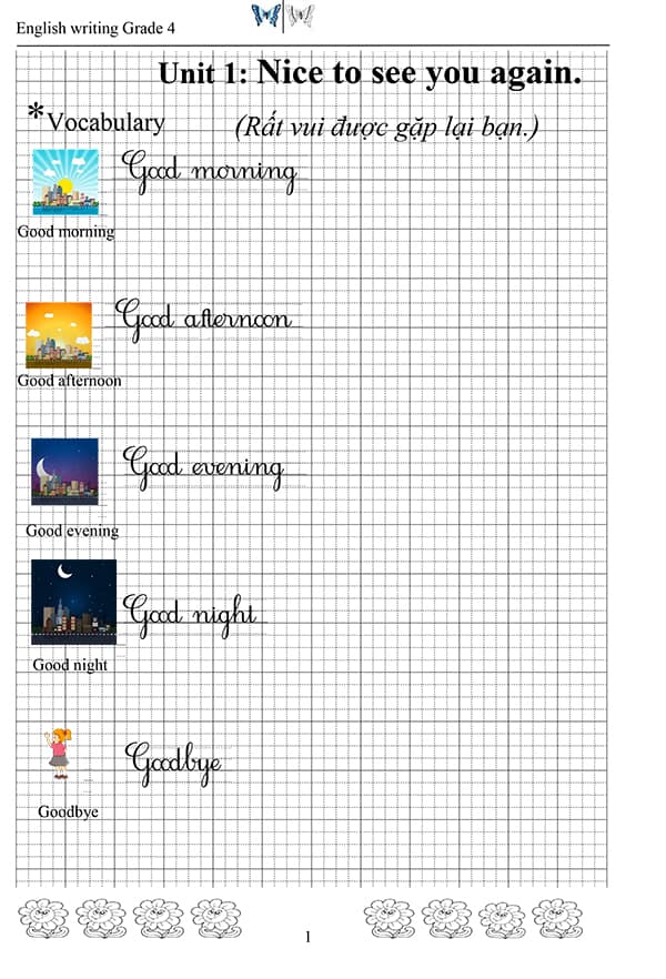 Mẫu vở luyện viết từ vựng tiếng Anh lớp 4
