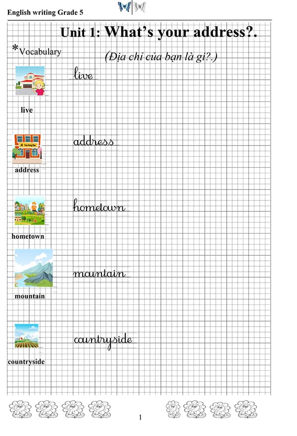Mẫu vở luyện viết từ vựng tiếng Anh lớp 5