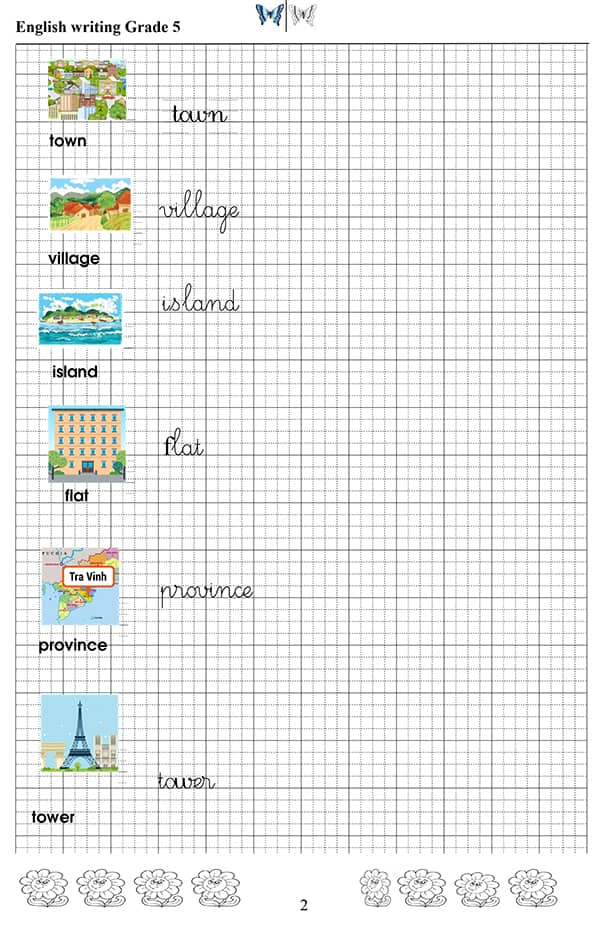 Mẫu vở luyện viết từ vựng tiếng Anh lớp 5