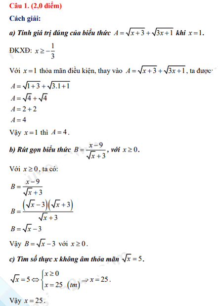 Đáp án đề thi tuyển sinh lớp 10 môn Toán Hậu Giang 2022