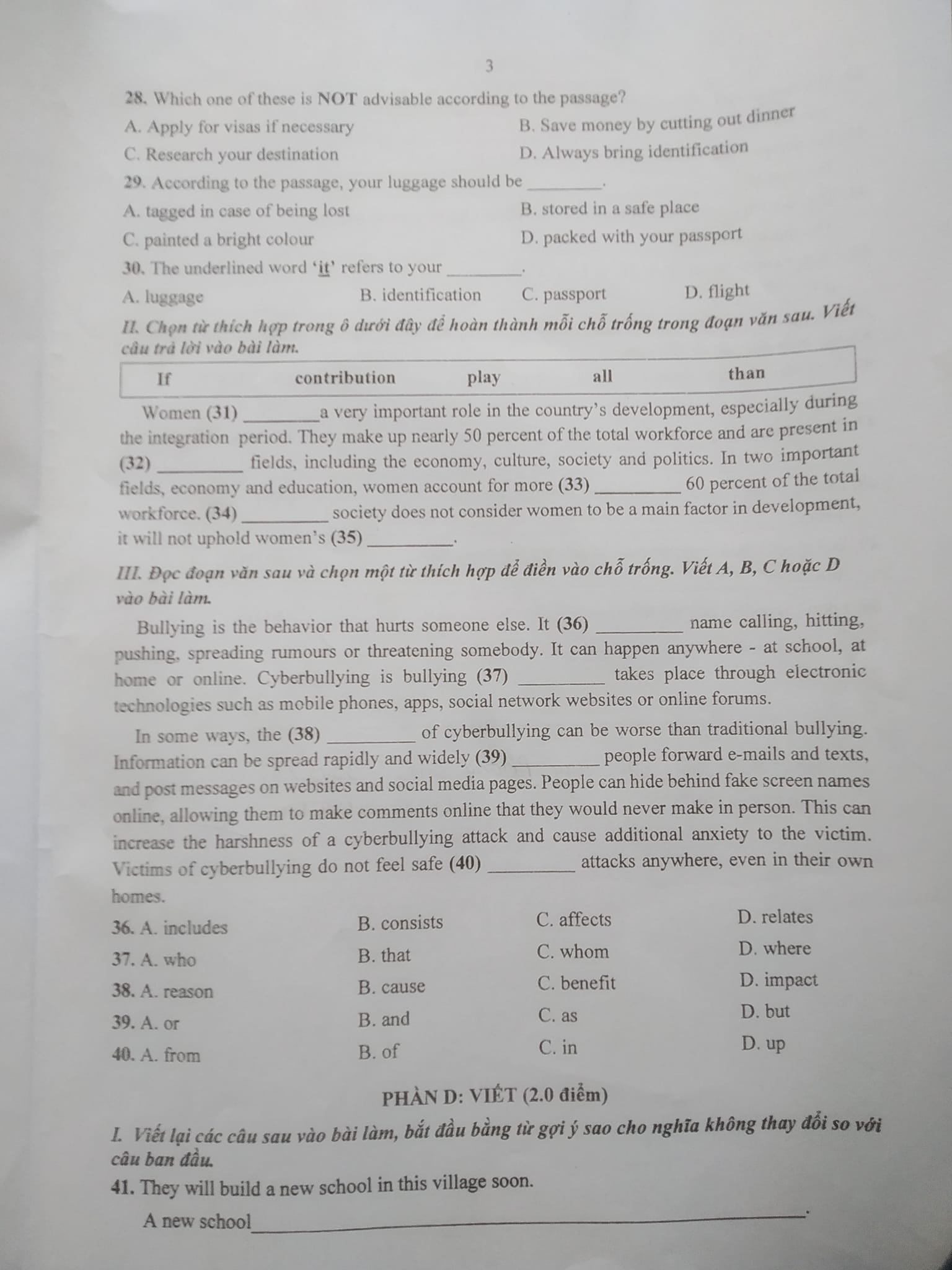 Đề thi môn Tiếng Anh vào lớp 10 Thanh Hóa năm 2022 đầy đủ nhất 2