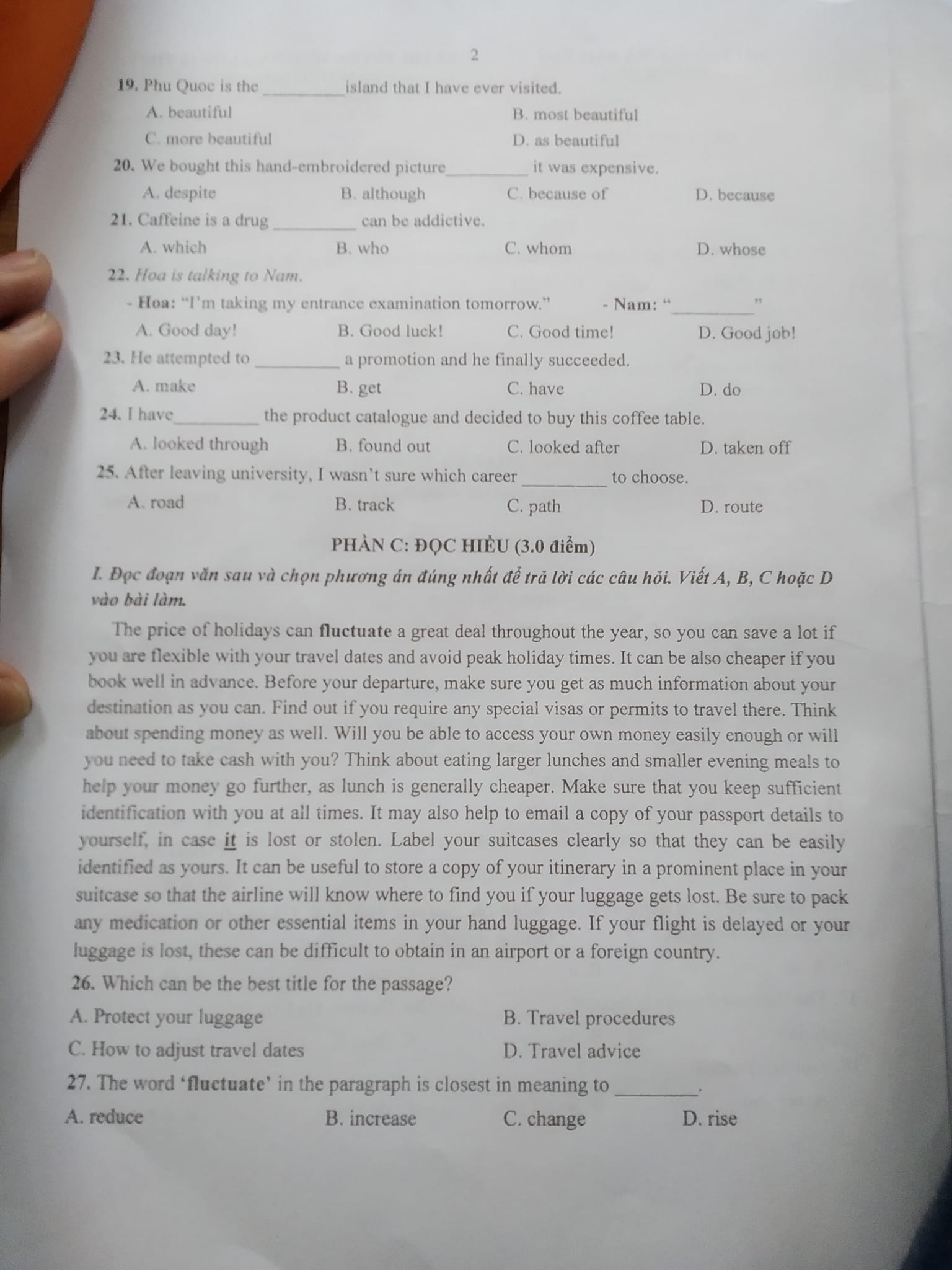 Đề thi môn Tiếng Anh vào lớp 10 Thanh Hóa năm 2022 đầy đủ nhất 1