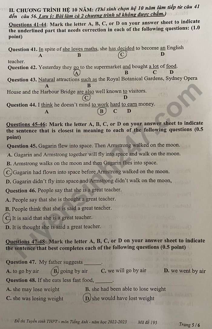Đề thi vào lớp 10 năm 2022 môn Anh Tiền Giang