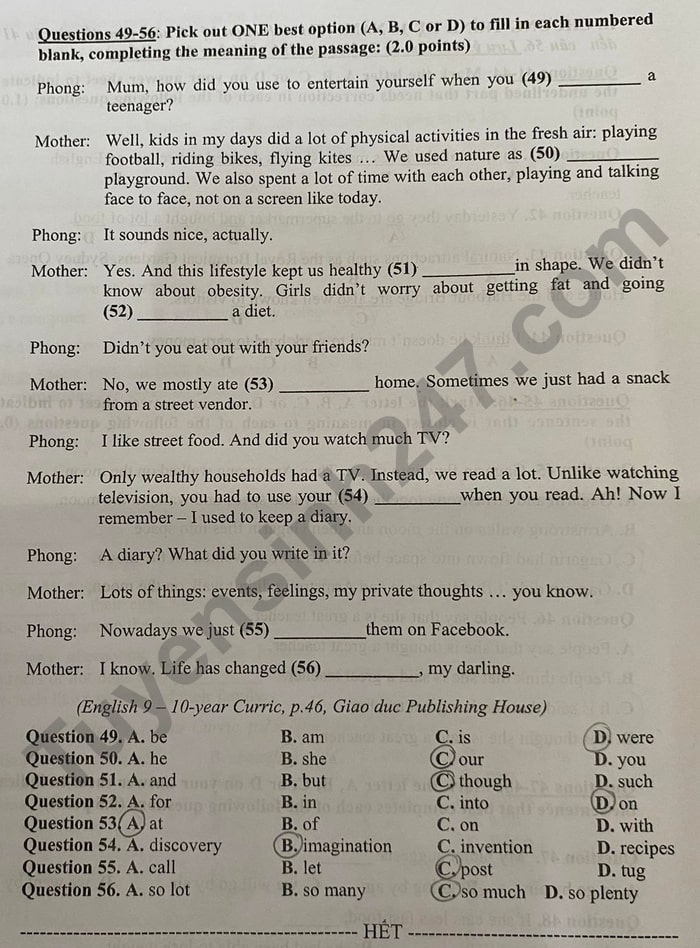 Đề thi vào lớp 10 năm 2022 môn Anh Tiền Giang