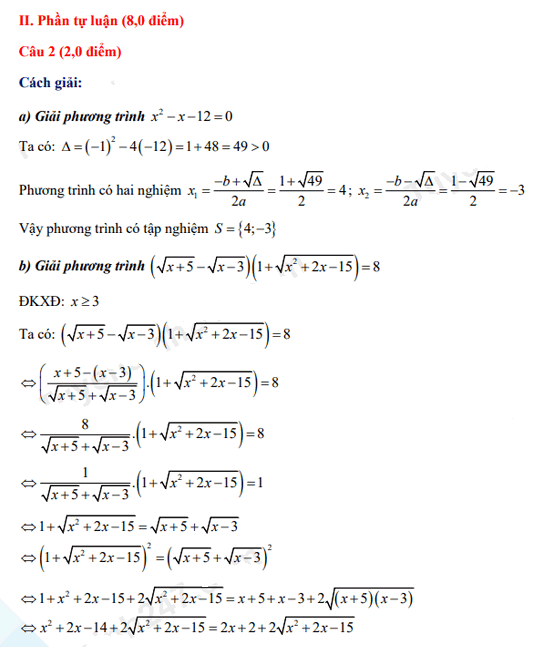 Đáp án đề thi tuyển sinh lớp 10 môn Toán Hậu Giang 2022