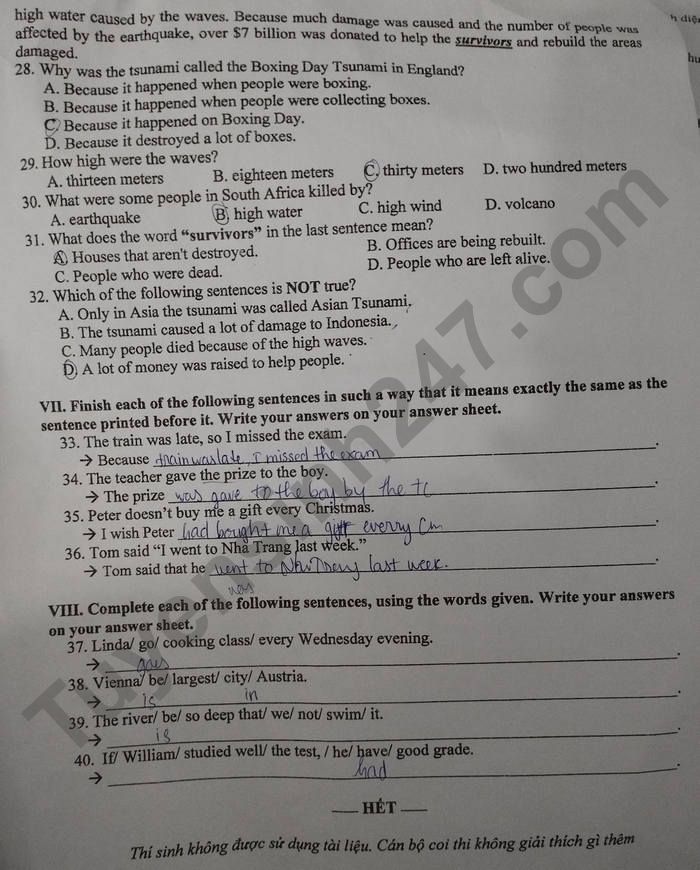 Đề thi vào lớp 10 năm 2022 môn Anh tỉnh Hậu Giang