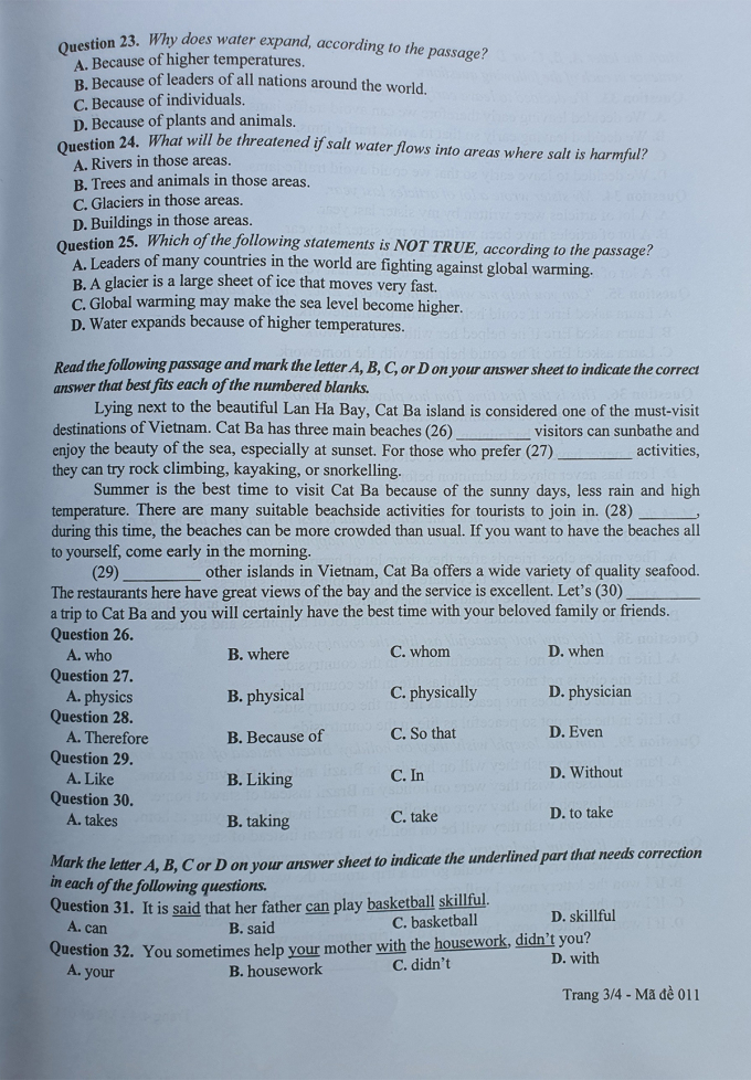 Đề thi môn Tiếng Anh vào lớp 10 Hà Nội năm 2022 tất cả mã đề 2