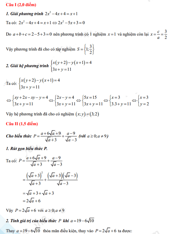 Đáp án đề thi tuyển sinh lớp 10 môn Toán Hà Nam 2022