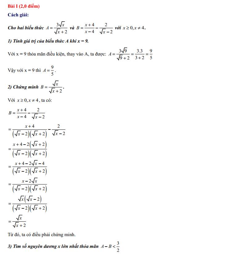 Đáp án đề thi tuyển sinh lớp 10 Hà Nội môn Toán 2022