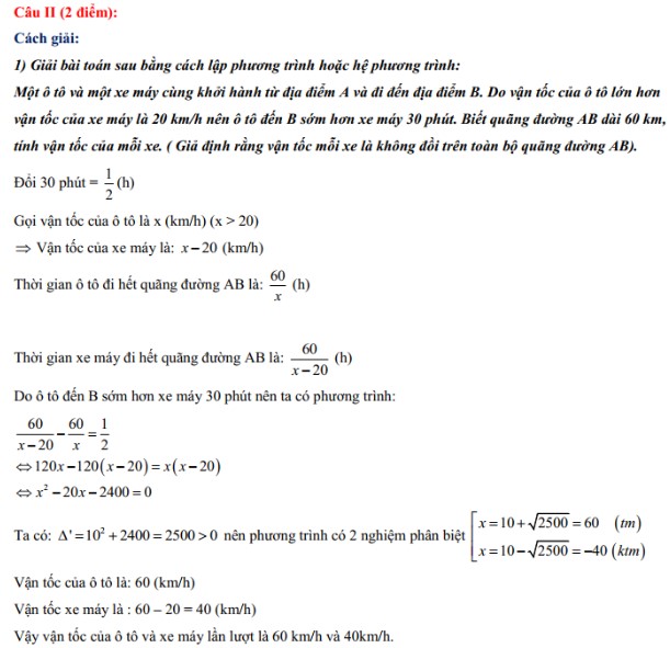 Đáp án đề thi tuyển sinh lớp 10 Hà Nội môn Toán 2022