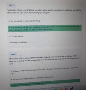 Đáp án trắc nghiệm tập huấn môn TNXH lớp 3 Chân trời sáng tạo