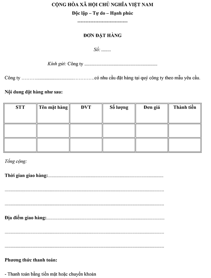 Mẫu đơn đặt hàng