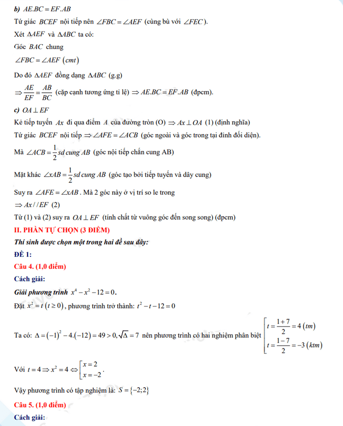 Đáp án đề thi tuyển sinh lớp 10 môn Toán 2022 Trà Vinh