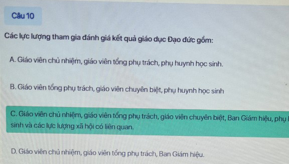 Đáp án trắc nghiệm tập huấn môn Đạo đức lớp 3 Chân trời sáng tạo
