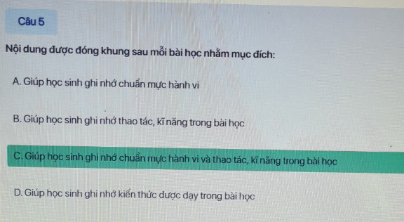 Đáp án trắc nghiệm tập huấn môn Đạo đức lớp 3 Chân trời sáng tạo