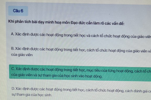 Đáp án trắc nghiệm tập huấn môn Đạo đức lớp 3 Chân trời sáng tạo
