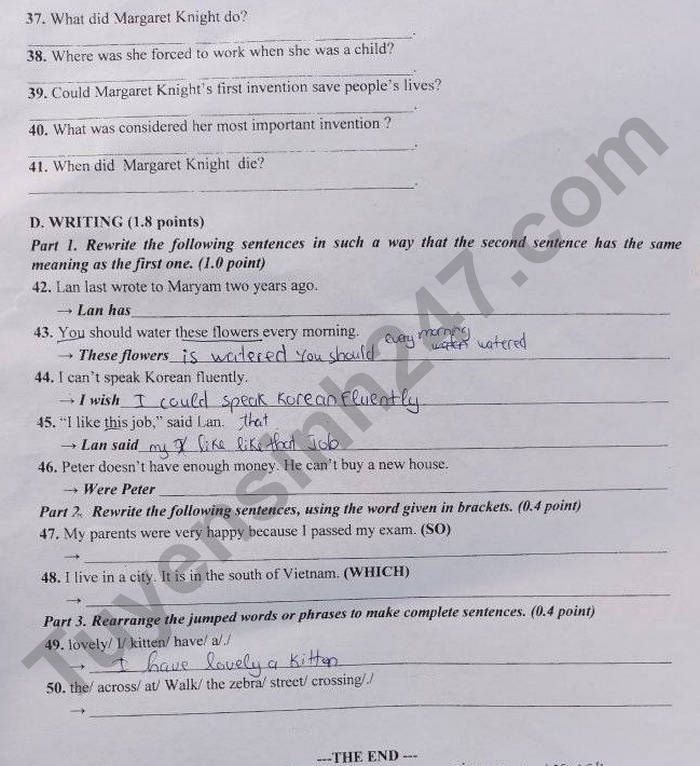 Đề thi vào 10 môn Anh Sóc Trăng 2022