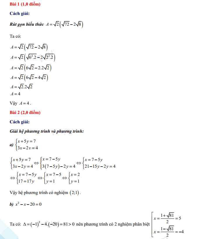 Đáp án đề thi tuyển sinh lớp 10 môn Toán Sóc Trăng 2022