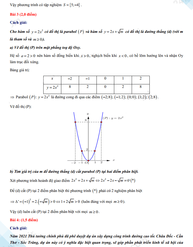 Đáp án đề thi tuyển sinh lớp 10 môn Toán Sóc Trăng 2022