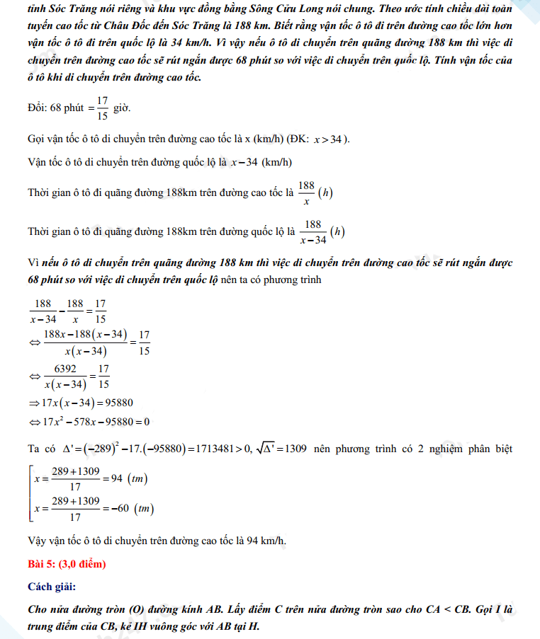Đáp án đề thi tuyển sinh lớp 10 môn Toán Sóc Trăng 2022