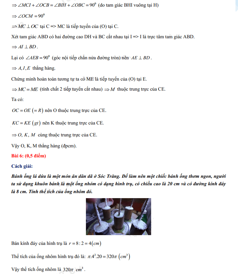 Đáp án đề thi tuyển sinh lớp 10 môn Toán Sóc Trăng 2022