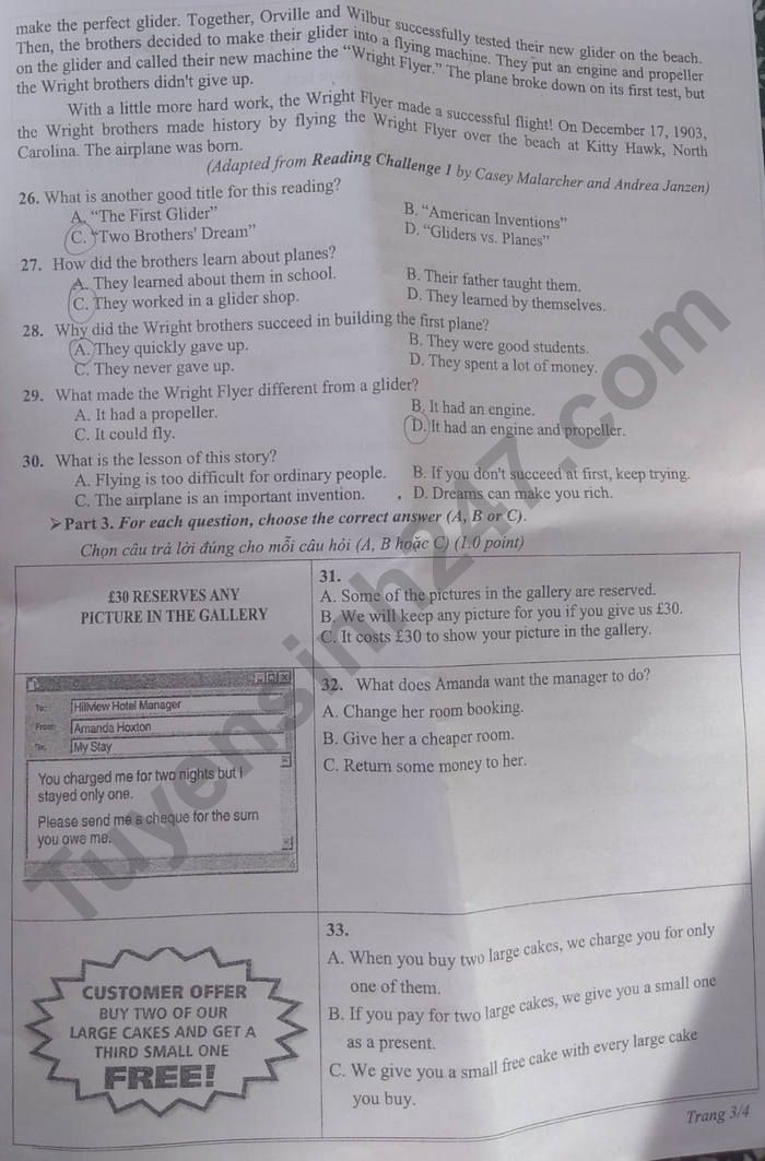 Đề thi vào 10 môn Anh Ninh Thuận 2022