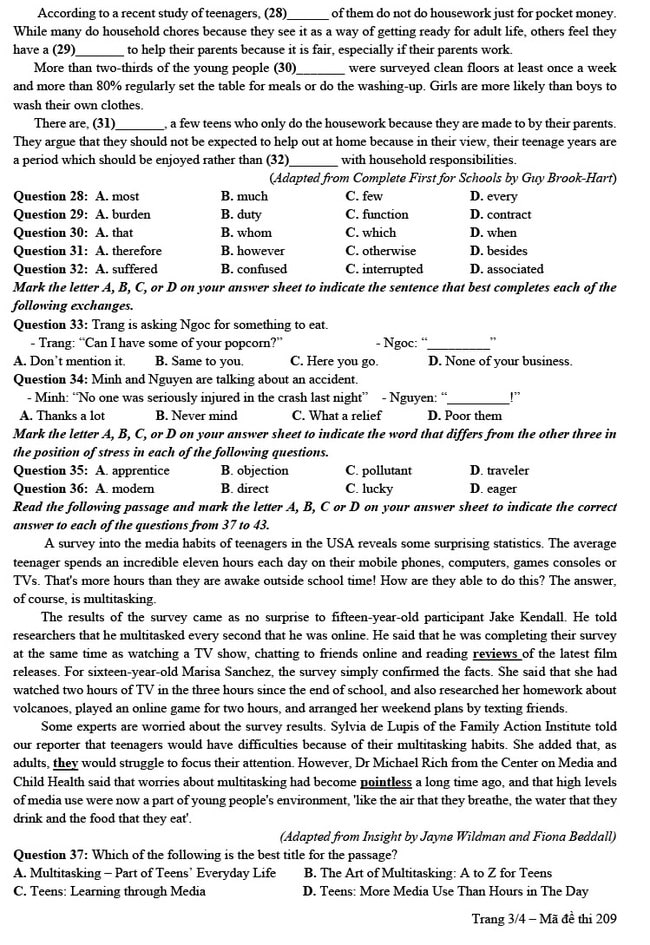 Đề thi thử THPT Quốc gia 2022 môn Anh lần 1 Chuyên ĐH Vinh