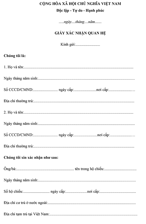 Giấy xác nhận quan hệ nhân thân