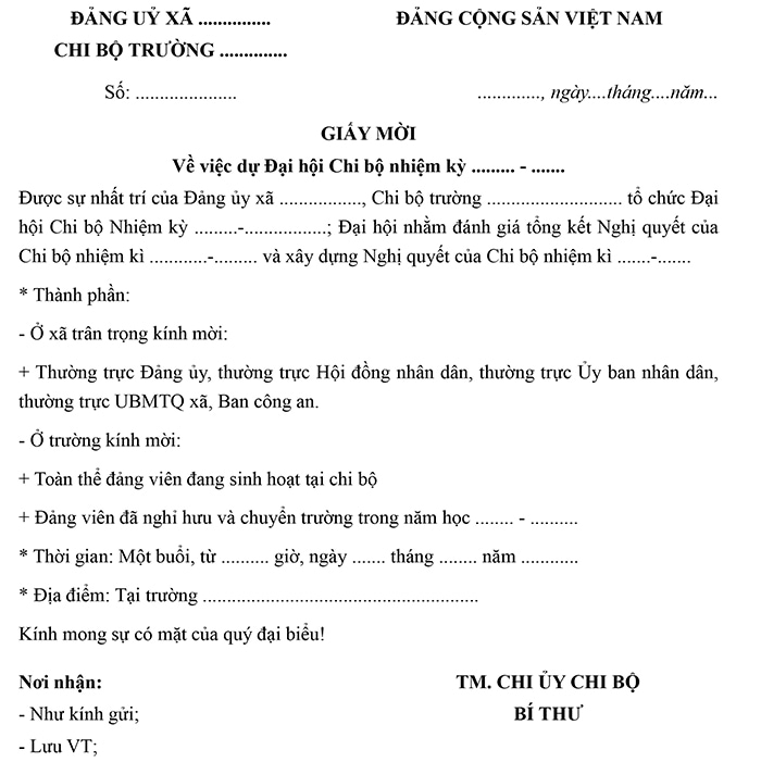 Mẫu giấy mời dự đại hội chi bộ