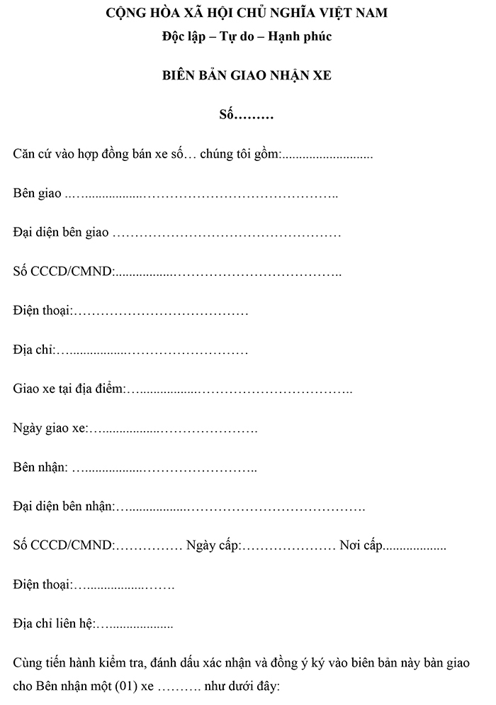  Mẫu biên bản bàn giao xe ô tô 