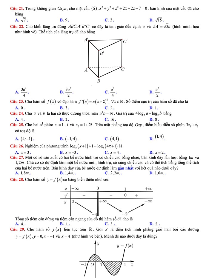 Đề thi THPT quốc gia 2019 môn Toán