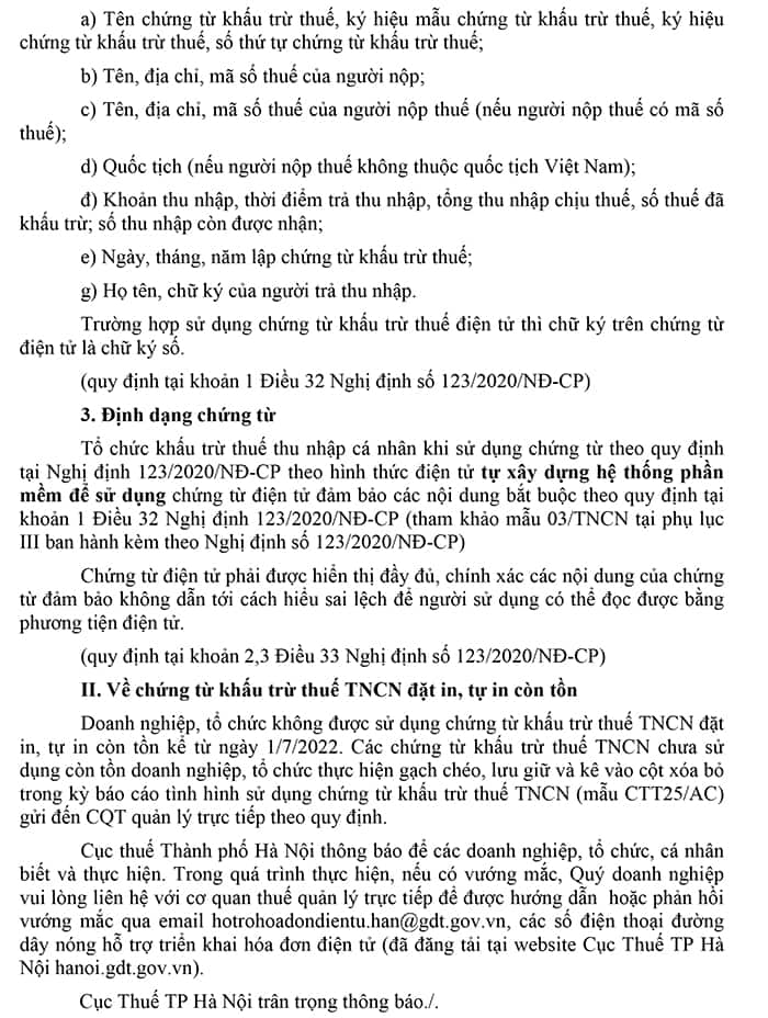 Công văn của cục Thuế về việc sử dụng chứng từ điện tử khấu trừ thuế TNCN theo Nghị định 123/2020/NĐ-CP