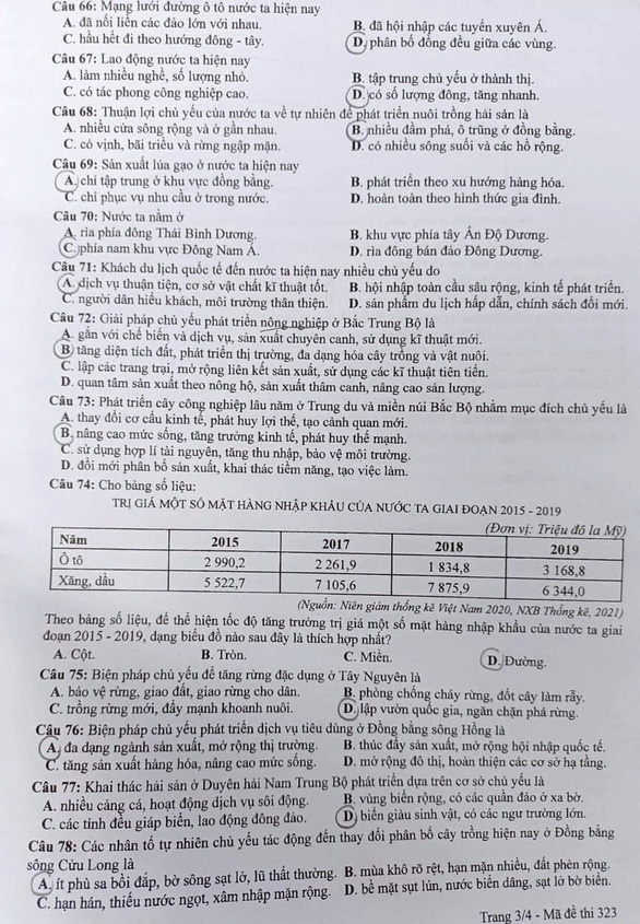 Đề thi THPT 2022 môn Địa