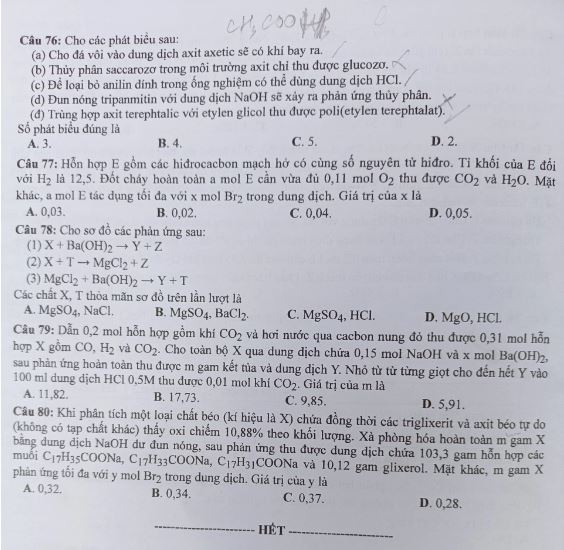 Đề thi THPT quốc gia 2022 môn Hóa