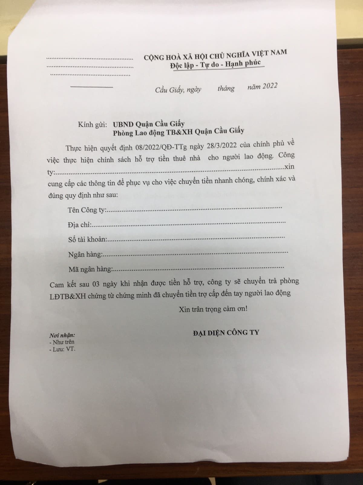 Công văn cung cấp thông tin doanh nghiệp