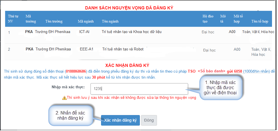 Thay đổi nguyện vọng đăng ký xét tuyển