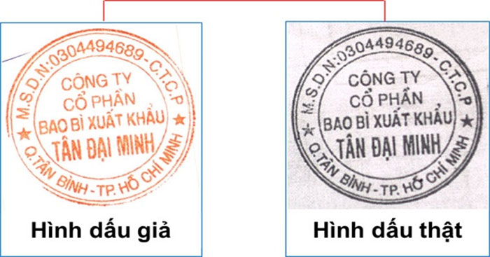 Hình ảnh minh họa con dấu giả và thật