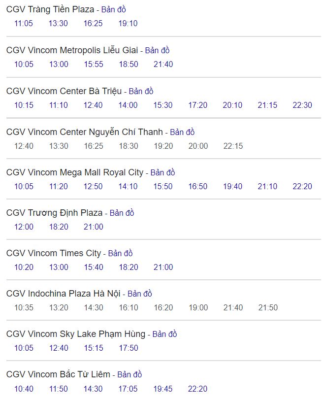 Lịch chiếu Quyết tâm chia tay CGV Hà Nội