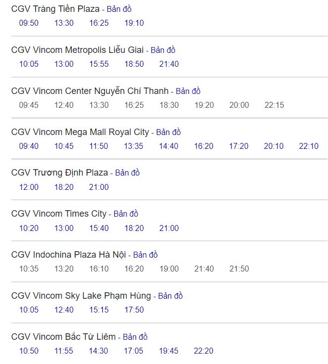 Lịch chiếu Quyết tâm chia tay CGV Hà Nội