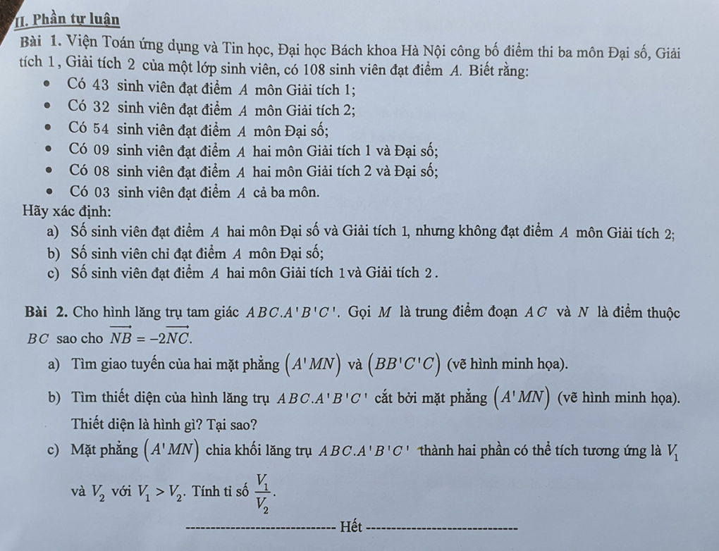 Bài thi tư duy Đại học Bách khoa 2022