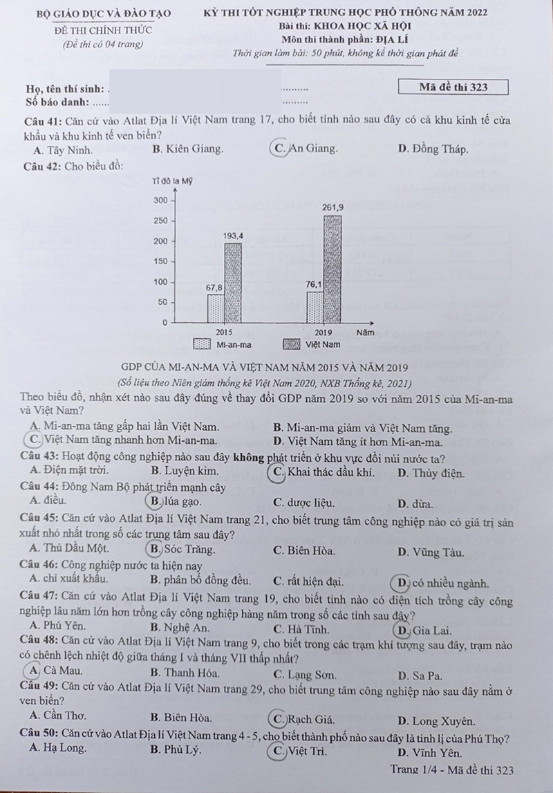 Đề thi Địa lý Tốt nghiệp THPT quốc gia, Đáp án địa lý, Đề thi địa, Đáp án Địa lý, đề thi địa lý tốt nghiệp thpt 2022, đáp án địa lý tốt nghiệp thpt, đáp án môn địa