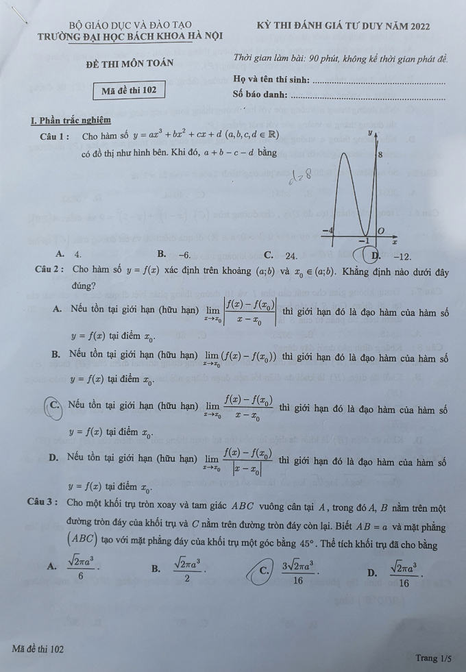Đề thi đánh giá tư duy của ĐH Bách khoa Hà Nội