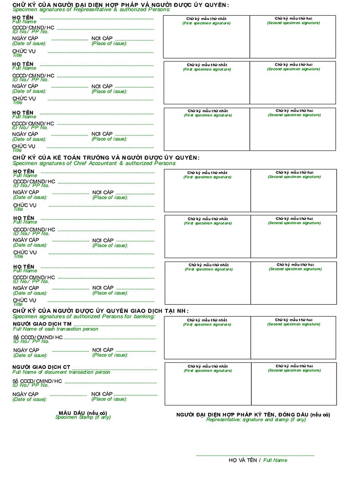 Mẫu giấy đề nghị mở tài khoản ngân hàng Vietcombank doanh nghiệp