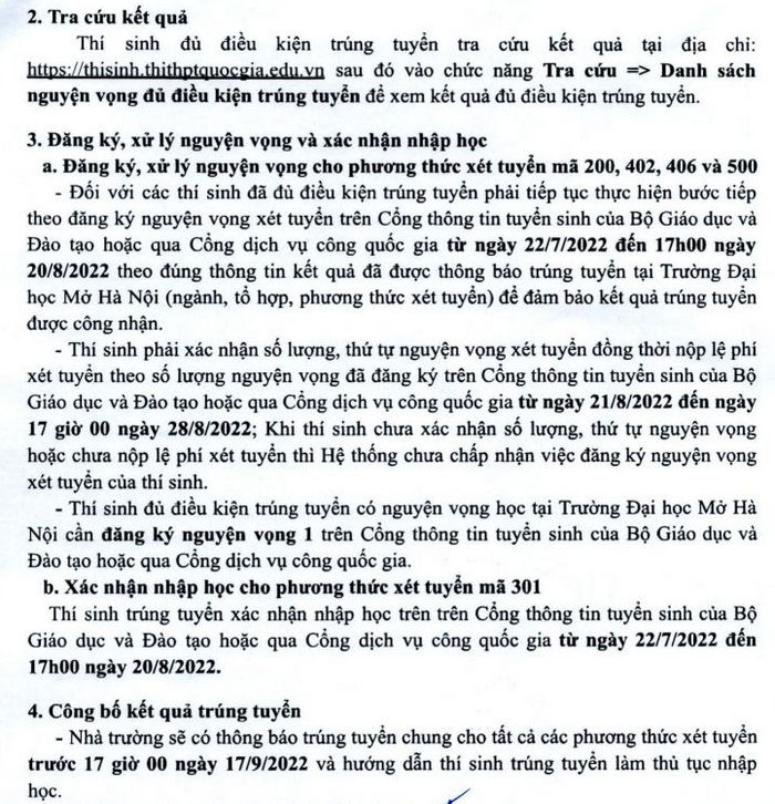 Điểm chuẩn Mở Hà Nội 2022