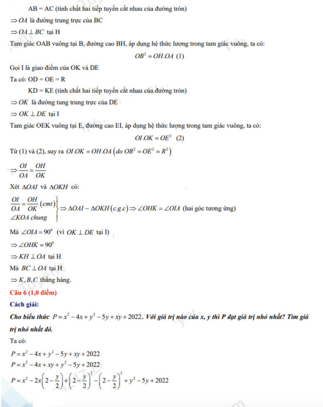 Đáp án đề thi tuyển sinh lớp 10 môn Toán Long An 2022
