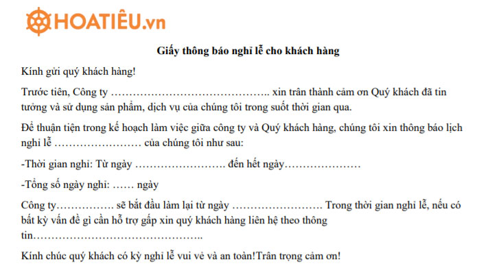 Mẫu thông báo nghỉ lễ cho khách hàng