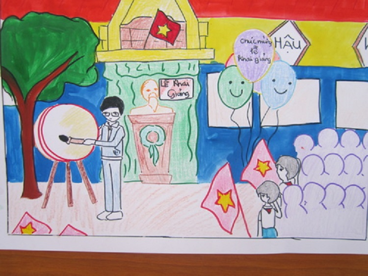 Vẽ tranh chủ đề khai giảng đẹp