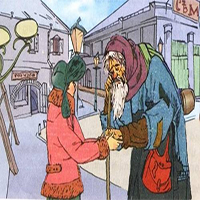 Câu ghi lại lời nói và ý nghĩ của cậu bé trong truyện Người ăn xin lớp 4