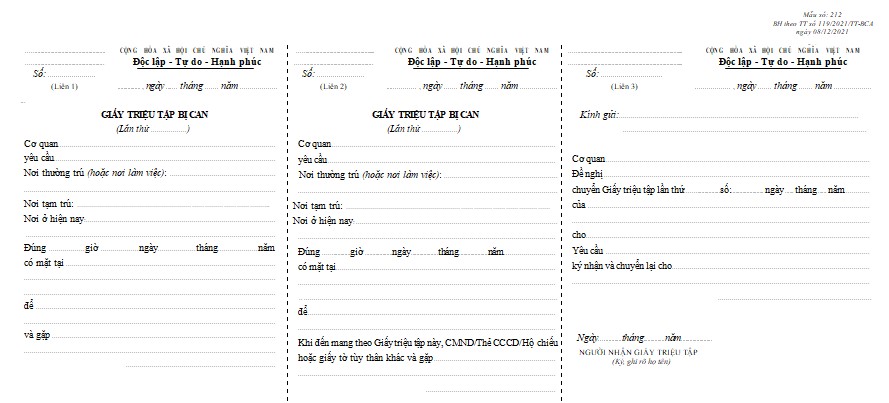 Giấy triệu tập của Công an đối với bị can