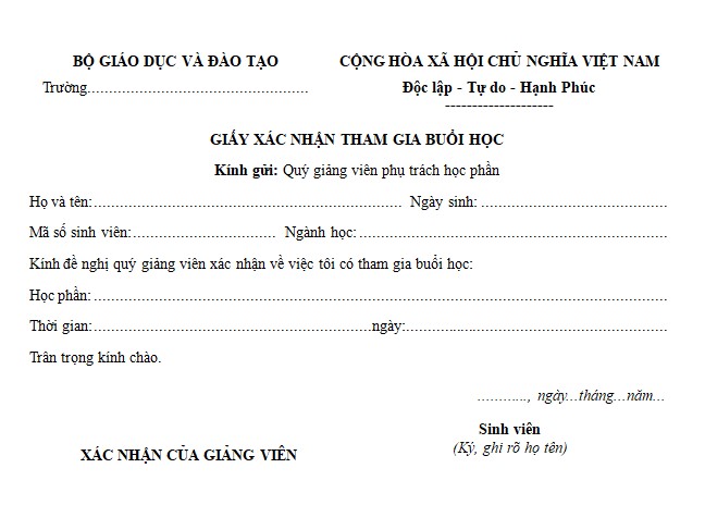 Mẫu giấy xác nhận tham gia buổi học mới nhất